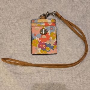 Floral Card Holder with Tan Strap